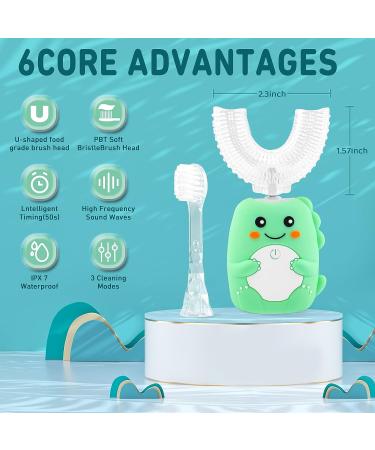 Ultrasonic Kids Electric Toothbrush with Timer & 3 Brush Heads - Rechargeable, 3 Modes, IPX7 Water Resistant - Green | Ages 7-12 - Buy Online on GoSupps.com