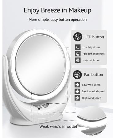 Lighted Makeup Mirror with Fan | 1X/5X Magnifying Vanity Mirror | 30 LED Lights, 3 Lighting Modes | Portable Travel Cosmetic Mirror - Buy Online on GoSupps.com