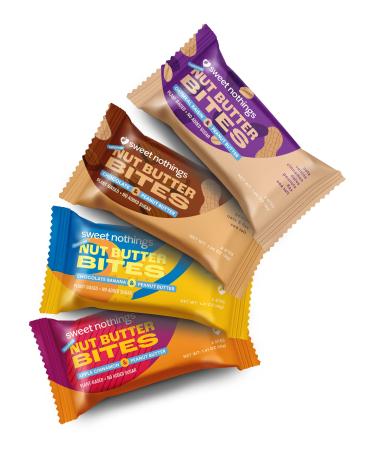 Sweet Nothings, Superfood Nut Butter Bites, Variety Pack: Chocolate Banana with Peanut Butter, Apple Cinnamon with Peanut Butter, Chocolate with Peanut Butter and Oatmeal Raisin with Peanut Butter, 4 - 2 Bite Packs (1 of e