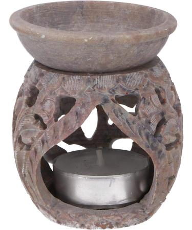 GURU Shop Indian Fragrance Lamp | Essential Oil Diffuser & Tealight Holder | Aromatherapy Aroma Lamp | Spill Stone Round Flower Tendril 1 (Cream White 8x6x6 cm) - Buy Online on GoSupps.com