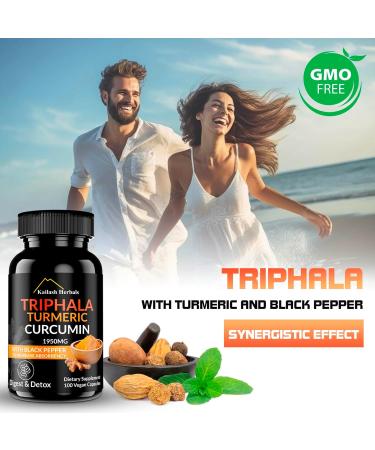 Kailash Herbals Triphala Turmeric Curcumin 1950MG with Black Pepper 100 Vegan Capsules Digestive System Health Dietary Supplement - Buy Online on GoSupps.com