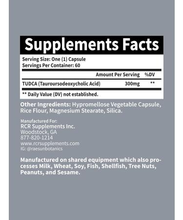 RaeSun Botanics TUDCA (Tauroursodeoxycholic Acid) 60 Capsules 300mg Serving Premium Quality 3rd Party Tested Maximum Liver Support - Buy Online on GoSupps.com