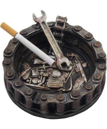Motorcycle Chain Ashtray with Wrench and Bike Motif - Perfect for Biker Bars and Harley Mechanics - Unique Smoking Room Decor for Men - Buy Online on GoSupps.com