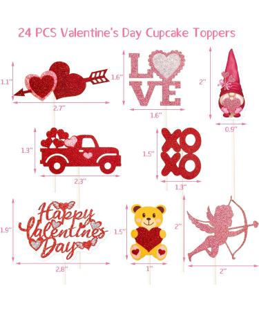 24PCS Happy Valentine's Day Cupcake Toppers Glitter Heart Love Valentines Food Picks Cake Decorations Supplies - Buy Online on GoSupps.com