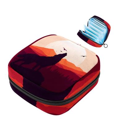 Wolf Red Sunset Women's Binding Pocket Large Menstrual Cup cylinder pocket with zip periodic inserts bags panty liners tampons for girls and women multi-colored 4.7x6.6