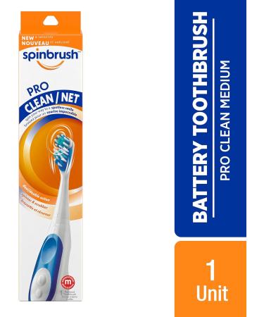 Spinbrush PRO CLEAN Battery Powered Toothbrush - Medium Bristles Gold/Blue - 1 Count | International Shipping Available - Buy Online on GoSupps.com