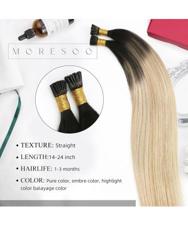 Moresoo Real Hair Extensions - 40cm Keratin Bonding I-Tip Extensions in Platinum Blonde Dark Brown & Caramel Blonde - #2/27/613 50 Strands 40g 0.8g Each - Buy Online on GoSupps.com