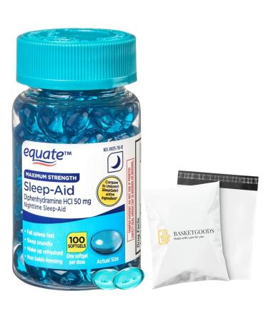 Diphenhydramine 50mg- Equate softgels Maximum Strength HCl 100ct (Pack of 1) Set by Basket Goods