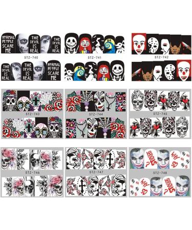 Halloween Nail Stickers - Day of The Dead Water Transfer Decals for DIY Nail Art | Skull Ghost Eye Spider Witch Horror Design | 25 Sheets for Halloween Party - Buy Online on GoSupps.com