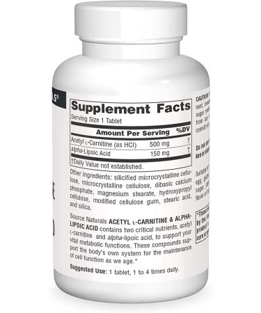 Source Naturals Acetyl L-Carnitine & Alpha Lipoic Acid - 60 Tablets for Enhanced Energy & Antioxidant Support - Buy Online on GoSupps.com