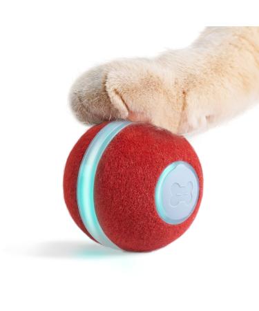 Cheerble Smart Interactive Cat Toy, Automatic Moving Bouncing Rolling Ball for Indoor Cat Kitten, Self Rotating Ball with Lights and Bell 1 Red