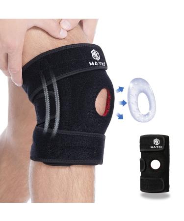 MAYKI Knee Support Men 1 PCS Adjustable Knee Support Brace for Men/Women with Patella Gel Pad Anti-Slip Knee Supports for Arthritis/Ligament Damage Knee Brace for Running/Weight Lifting One Size Dark Black 1