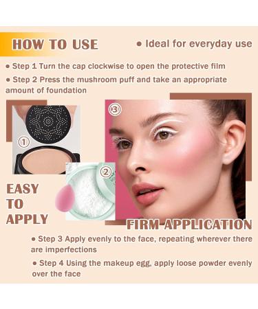 Air Cushion CC Cream Mushroom Head Foundation Matte Concealer Full Coverage Liquid Foundation Set with Makeup Sponge & Foundation Brush Lightweight Long Lasting Oil Control Face Loose Setting Powder - Buy Online on GoSupps.com