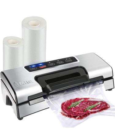 Potane Precision Vacuum Sealer Machine,Pro Food Sealer with Built-in Cutter and Bag Storage(Up to 20 Feet Length), Both Auto&Manual Options,2 Food Modes,Includes 2 Bag Rolls 11x16 and 8x16,Compact Design
