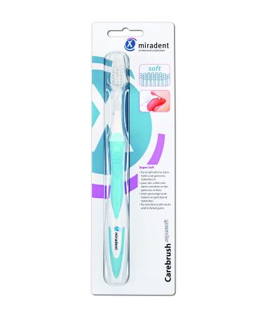 Miradent Carebrush Supersoft |Toothbrush with silk soft bristles |With irritated gums |For exposed pain -sensitive tooth necks |With anatomical handle for non -slip hold