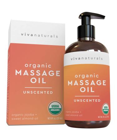 Certified Organic Massage Oil - Naturally Derived and Non-Greasy Unscented Massage Oil, Perfect for Massaging Muscles and Relaxation, Moisturizing Body Oil, 8 fl. oz.