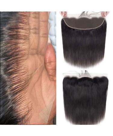 Lace Frontal Closure Straight Frontal Human Hair 13x4 Ear to Ear HD Transparent Lace Frontal with Pre Plucked Baby Hair 150% Density Free Part Full Lace Frontal 12A Unprocessed Brazilian Virgin Human Hair Natural Black C...