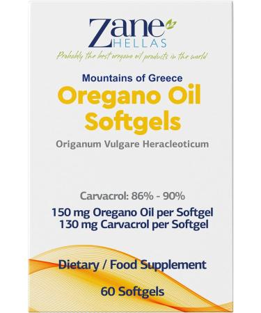 Zane Oregano Oil Capsules - 130mg Carvacrol, 150mg Oregano Oil. 30% Greek Essential Oil. 60 Softgels - Buy Online on GoSupps.com