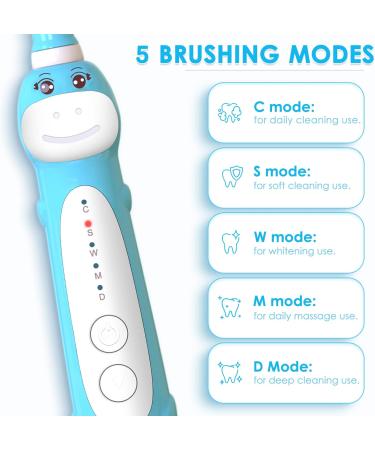 Dinosaur Electric Toothbrush for Kids | Sonic Toothbrush with Timer & Reminder | Rechargeable | Ages 3-12 | 5 Modes | Blue | Includes 4 Brush Heads & Wall-Mounted Holder - Buy Online on GoSupps.com