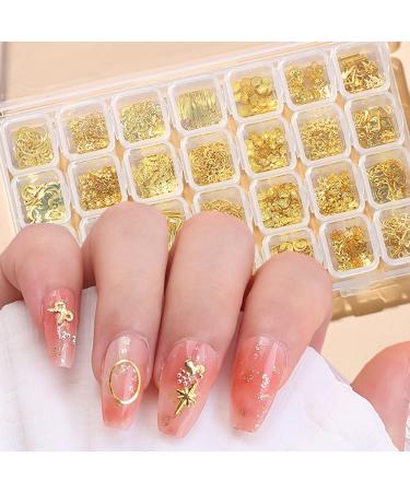 28 Grids Gold Metal Nail Studs  Multiple Shapes Rivet Jewelry Accessories  3D Mix Geometry Nail Art Glitter Flakes Decorations Set for Women Girls Manicure Acrylic Nails Supplies DIY Crafts Sequins Gold Nail Studs - Buy Online on GoSupps.com