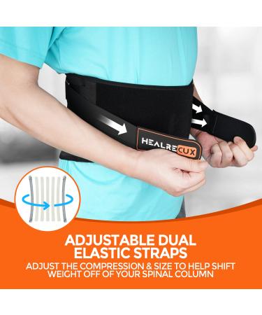 Healrecux Back Brace for Men and Women - Lower Back Pain Relief Belt with Dual Adjustable Straps - Breathable Lumbar Support for Herniated Disc, Sciatica, Scoliosis - XXL Black - Buy Online on GoSupps.com