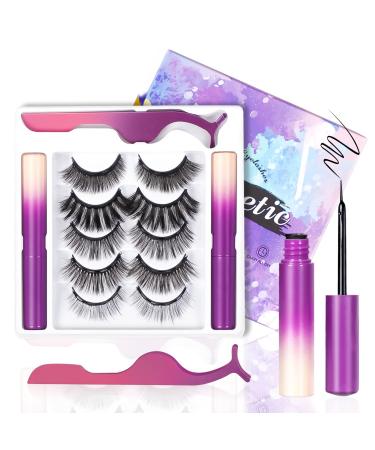 5 Pairs Magnetic Eyelashes Kit Reusable Magnetic Lashes Natural-Looking Eye Lashes with Full Bouncy Volume & Curl Synthetic Reusable Beauty Accessory No Glue