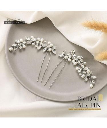 Silver Crystal Pearl Bridal Hair Pins - Casdre Wedding Hair Accessories (Pack of 2) - Buy Online on GoSupps.com