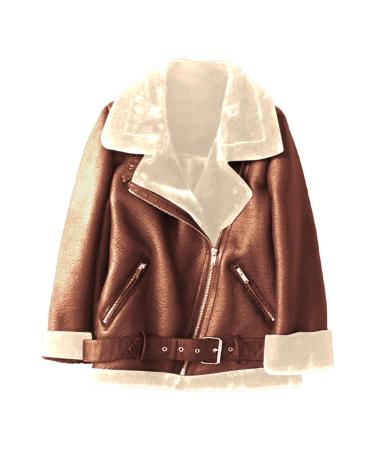 Hanxiulin plush jacket oversize warm lined fleecemantel fleece jacket women windproof coat thick warm bomber jacket lined hooded tops women brown xl