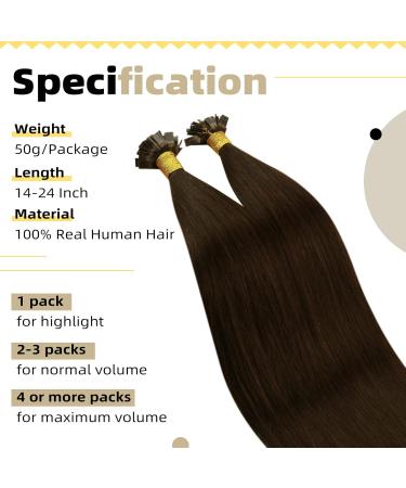 Ugeat Keratin Hair Extensions - 40cm Flat Tip Dark Brown 50g Real Human Hair 16 Inch Bonding Extensions - Buy Online on GoSupps.com