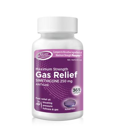 Gas Relief Maximum Strength Simethicone 250 mg (365 Softgels) Fast Relief from Gas Bloating Fullness Painful Discomfort Compare to Maximum Strength Phazyme Active Ingredient 365 Count (Pack of 1)
