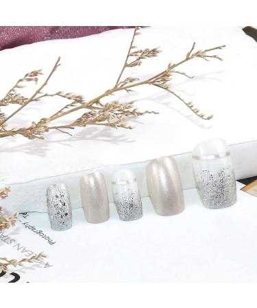 Square False Nails Short for Women 24Pcs Glitter Press on Nails Silvery French Fake Nails Acrylic Stick on Nails with Nail Glue Silver Glitter French Nail Tips for Women Girls Nails Art Aurora Silver - Buy Online on GoSupps.com