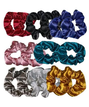 16 Pcs Bright Satin Hair Scrunchies Elastic Hair Bands Scrunchy 8 Color Soft Hair Ties Ponytail Holder Hair Accessories for Women Girls
