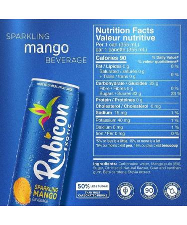 Rubicon Sparkling Mango Beverage | Pack of 4 355 ml Cans | Fruit Flavour Carbonated Drink | 90 Calories per Can | Made with Real Fruit Juice | Allergen-Free | Vegan & Vegetarian Friendly | No Artificial Sweeteners 355 ml (Pack of 4) - Buy Online on GoSupps.com