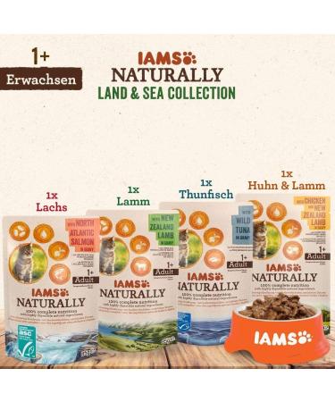 IAMS Naturally Cat Food Wet in Sauce - High-Quality Meat & Fish for Adults | Land & Sea Collection | 4 x 85g Pack - Buy Online on GoSupps.com