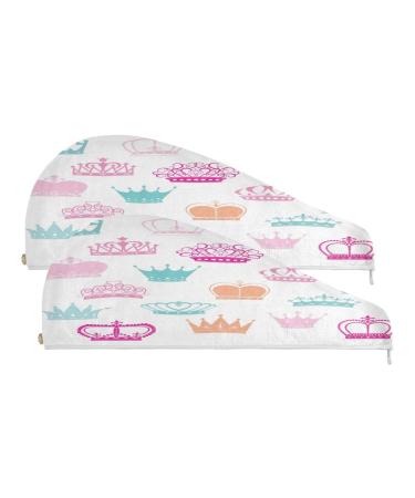 Princess Crown Dry Hair Cap 2 Piece Quick Drying Towel Set with Button Headband Super Absorbent Soft & Comfortable