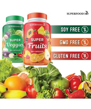 Superfood Fruit and Veggie Supplement - 720 Capsules with Olive Leaf - 100% Whole Super Fruit and Super Vegetable Supplements - Made in USA Soy Free (360 Count x 2) - Buy Online on GoSupps.com