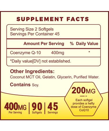 YOYKYE CoQ10 400 mg Softgels CoQ10 Supplement - CQ10 Coenzyme-Q10 Support Heart & Antioxidant 90 Softgels 45 Servings - Buy Online on GoSupps.com