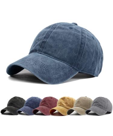 HH HOFNEN Men Women Washed Distressed Twill Cotton Baseball Cap Vintage Adjustable Dad Hat #1 Navy