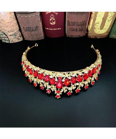 Milisente Bridal Crystal Crown & Tiara Set with Red Rhinestones - Bracelets and Earrings Included - Buy Online on GoSupps.com