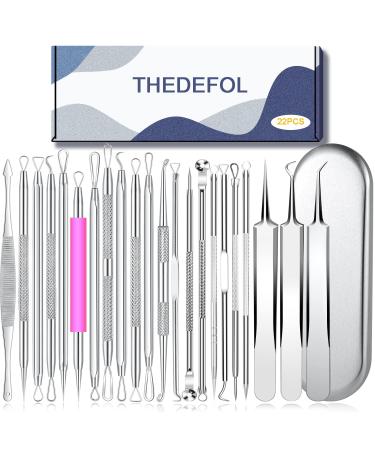 22PCS Blackhead Remover Tools, Acne Blemish Removal, Pimple Popper Extractor, Comedone Whitehead Zit Tweezers, Stainless Steel with Metal Case