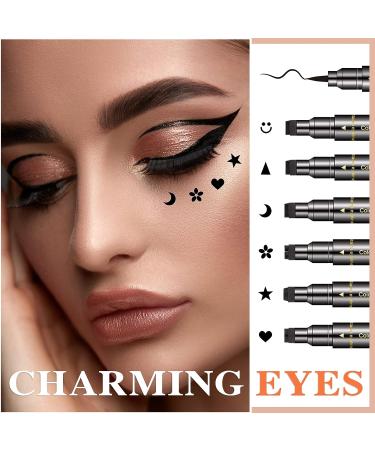 NVLEPTAP 6 Pcs Double-headed Eyeliner Stamps Set - Black Liquid Eye Liner Pen for Long Lasting Makeup | Waterproof & Smudge-proof | Variety of Stamp Designs for Women - Buy Online on GoSupps.com