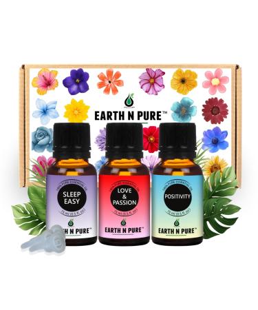 Earth N Pure Natural Essential Oil Blend- Pack of 3 | Love & Passion, Sleep Easy and Positivituy | 15ml each Sleep, Positivity & Love Set Of 2 (15 ml)