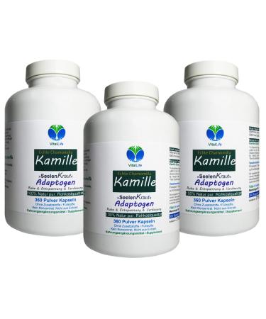 Chamomile Chamomilla 1080 (3x360) chamomile flowers capsules - stomach & intestine adaptogen + soul cabbage for relaxation - no extract - not highly dose - pure nature - without additives.27120-7 129.6 g (3 pack)