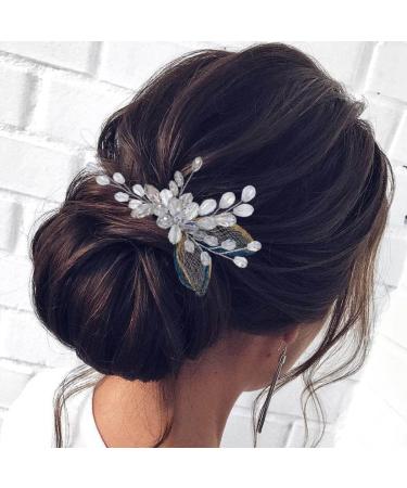 Vakkery Crystal Bride Wedding Hair Comb Silver Beads Hair Pieces Leaf Bridal Hair Accessories for Women and Girls - Buy Online on GoSupps.com