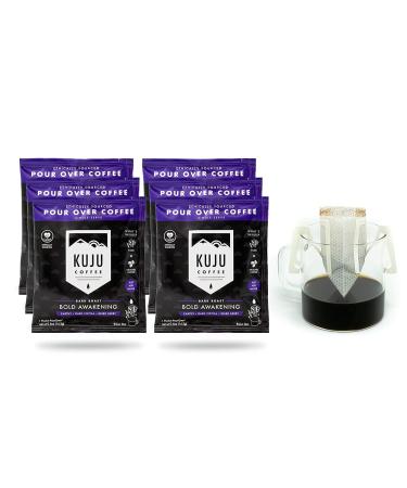 Kuju Coffee Premium Single-Serve Pour Over Coffee | Ethically Sourced, Specialty Grade, Eco-Friendly | Bold Awakening, Dark Roast, 6-pack Bold Awakening - Dark Roast 0.5 Ounce (Pack of 6)