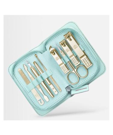 HEXEH Nail clippers set Nail Clippers Manicure Set 9 in 1 Stainless Steel Professional Grooming Kit Mens Nail Clippers Pedicure Kit Nail Care Tools (Blue/Brown) Manicure Set (Color : Blu) Blauw