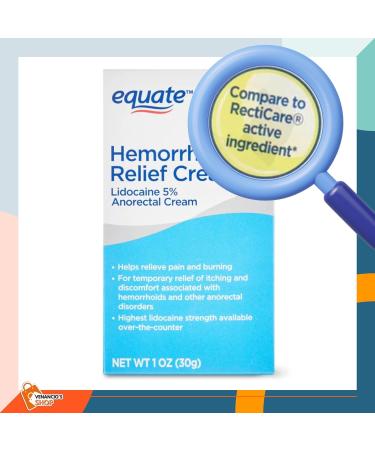Equate 5% Lidocaine Hemorrhoid Relief Cream - 1 Oz | Venancio sfridge Sticker Included - Buy Online on GoSupps.com
