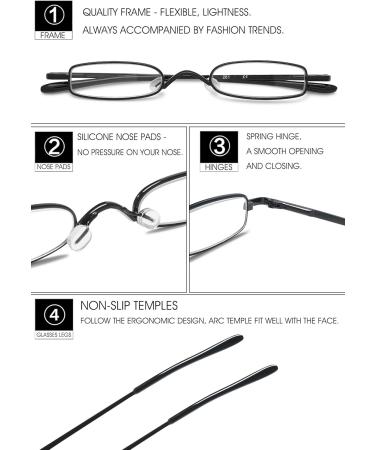 Vevesmundo Narrow Metal Spring Hinges Reading Glasses - Classic Mini Light Visual Aid for Women & Men - 2.0x Black Glasses with Case - Buy Online on GoSupps.com