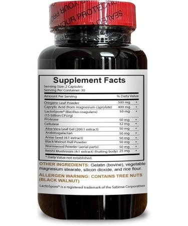 Candida PRO Natural Complex - Candida Support Oregano Leaf Black Walnut Wormwood Oregano Oil Pills Candida Cleanse Natural - 1 Bottle 60 Capsules - Buy Online on GoSupps.com