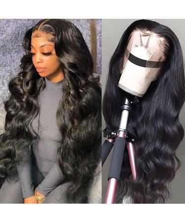 K KF BEAUTY U Body wave Lace Front Wigs Human Hair for Black Women 13x4 HD Transparent Glueless Human Hair Wigs for Black Women Pre Plucked with Baby Hair 150 Denisity Natural Black 26inch 26 Inch